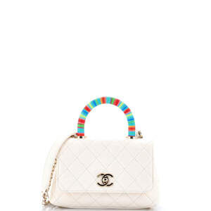 Chanel Extra Mini Coco Top Handle Bag Quilted Goatskin with Multicolor Handle